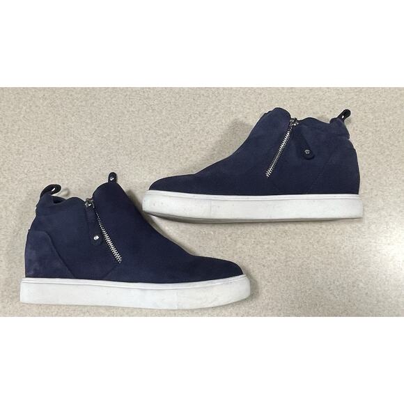 Steve Madden Silya Wedgie High Top Blue Suede Sneaker Women’s 9.5 Side Zippers - Picture 5 of 11